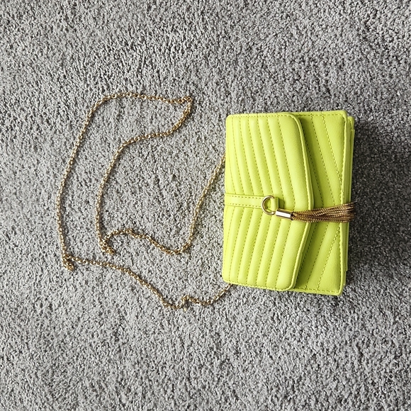 INC International Concepts Handbags - LAST CALL Small shoulder bag Neon greenish yellow with long gold chain